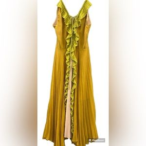 Anthropologie Delfi Collective yellow pleated midi dress with ruffles, XS, EUC